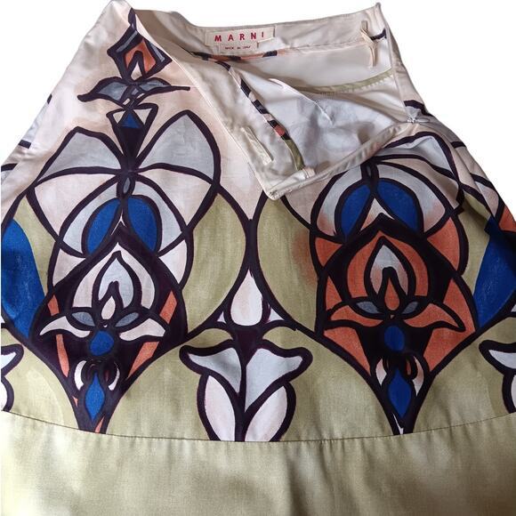 NEW MARNI A-Line High Waist Skirt Size 2 Stained Glass Design Knee Mid Length - Picture 3 of 9